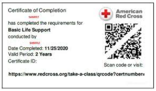 American Red Cross certificate for BLS