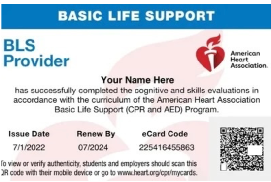 AHA certificate for BLS